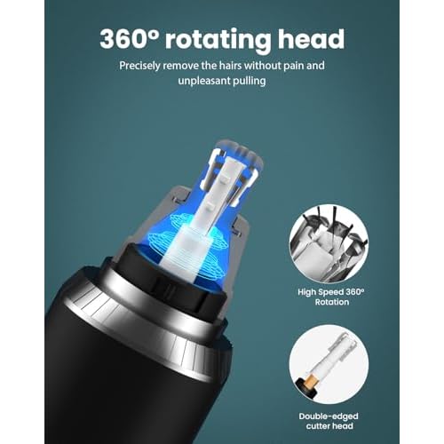 Ear & Nose Hair Trimmer with LED Display for Men Women,Painless USB Rechargeable Eyebrow & Facial & Nose Hair Trimmer Clipper,Professional IPX7 Waterproof Dual Edge Blades