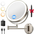 9'' 30X/1X Wall Mounted Lighted Makeup Mirror, 5000mAh Rechargeable Double-Sided Magnifying Mirror with Light, Vanity Mirror Touch Dimmable 3 Colors 360¡Æ Rotation Extended Foldable Arm, Power Adapter
