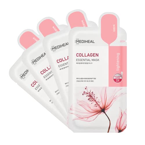 Mediheal Official Best Korean Sheet Mask - Collagen Essential Face Mask 4 Sheets Lifting and Firming For All Skin Types