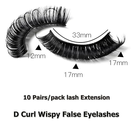 LuckForever 10 Pairs False Eyelashes Russian Strips Eye Lashes Wispy False Lash Fluffy Eyelash Extension Natural Look D Curly Fake Eyelashes Reusable Volume Eye Lash for Women Girls