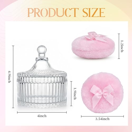 Large Body Powder Puff and Container,Jar Dusting Powder Container with Puff,Reusable Velour Face Body Glitter Wet Dry Makeup