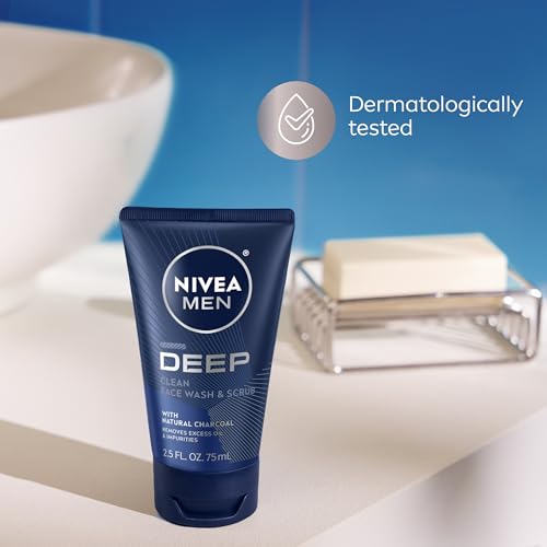 NIVEA MEN Deep Clean Face Wash & Scrub, 3-Pack Charcoal