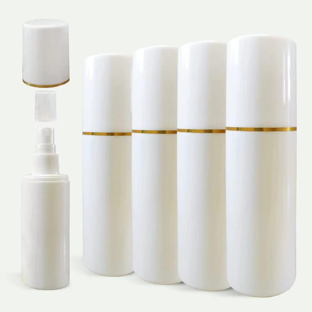 ILILIC Choice 5 Pack Plastic Spray Bottles Travel Spray Bottle Reusable Empty Plastic Spray Bottle Double Cap Protection Perfume Essential Oil Travel Cleaner Botanical Cosmetic Bottle. (100ML-White)