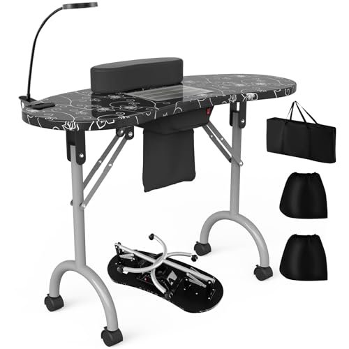 WELLHUT Portable Manicure Table with LED Lamp & Dust Collector
