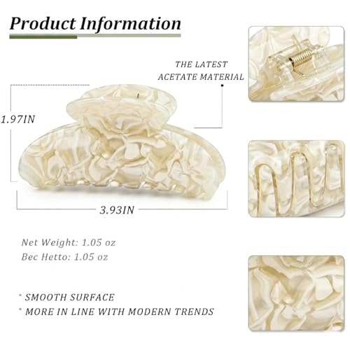 Mistofu Acetate Hair Claw Clip 3.93 inch Ivory White