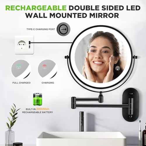 Wall Mounted Makeup Mirror: 1x/15x Magnifying Mirror with 8.5" Double Sided, Vanity Makeup Mirror for Bathroom, Brush Black