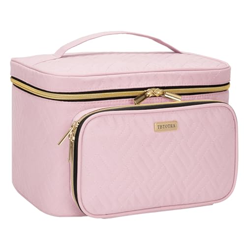 Travel Makeup Bag with Jewelry Organizer - Pink, Single-Layer, Waterproof Cosmetic Case for Brushes & Accessories
