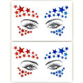 Independence Day Face Gems,4th July Fece jewelry Red Blue Star Tattoo Sticker rhinestones for Women Kids Parade Makeup Party Decoration 2 pcs