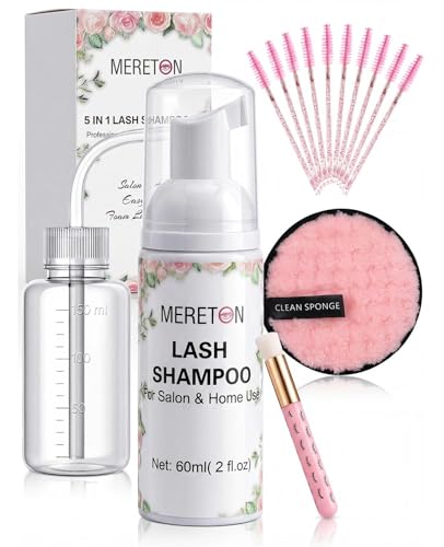 MERETON 5-in-1 Lash Shampoo Kit for Extensions with Brush & Rinse Bottle