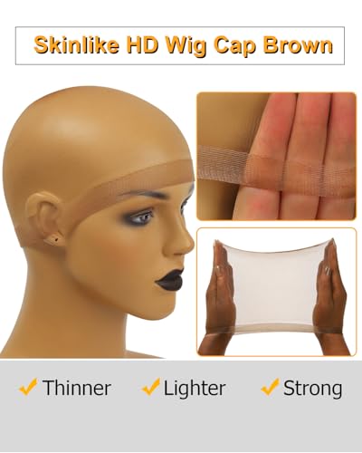 BEEOS Brown HD Wig Cap, 12-Pack Ultra-Thin Invisible Stocking Caps
