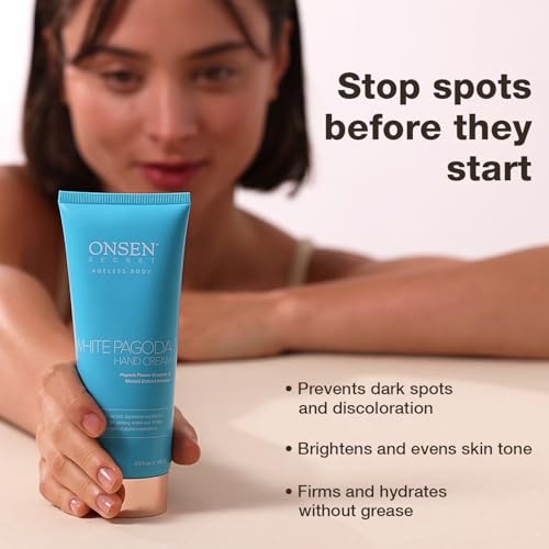 Onsen White Pagoda Hand Cream | Japanese-Inspired Firming Hand Lotion with Pagoda Flower Enzyme, Tsubaki, Jojoba & Squalane | Nursing Essentials for Aging Hands | Vegan (4.5 oz)