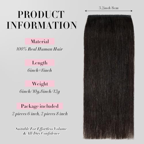 Clip in Short Hair Extensions Real Human Hair,Prokyvity Invisible Human Hair Clip in Extensions Short,(6inch&8inch)4 pieces Mini Extensions for volume or highligh,Natural Black