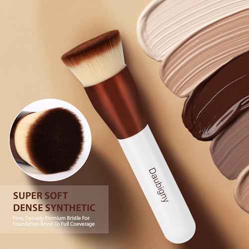 Daubigny 1.5" Top Diameter Foundation Brush - Premium Makeup Brush, Perfect For Liquid Makeup, Cream, Buffing, Blending (White Gold)