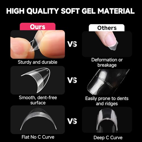 UNA GELLA Extra Short Almond Gel Nail Tips - 504 Pcs Pre-Etched Half Cover