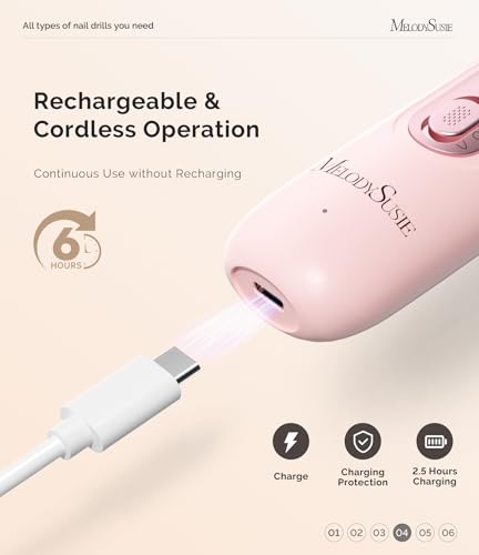 MelodySusie Cordless Nail Drill Kit - 8-in-1 Bits, 5 Speeds, 360° LED