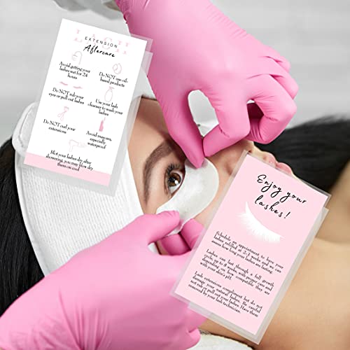 Lash Extension Aftercare Cards | 50 Pack | Business Card Size 3.5 x 2" inches | Eyelash Extension Supplies | White and Light Pink Design