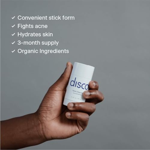 Disco Charcoal Face Cleanser Stick for Men, All-Natural, Paraben-Free Solid Wash Cooling Eucalyptus Aroma, Hydrating, Portable 2.12oz Stick Removes Dirt, Build-Up, Ideal Gym, Travel & Sensitive Skin