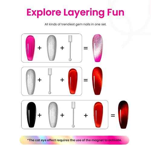 Beetles Gel Nail Polish Set, 6 Colors Silver Cat Eye Gel Polish Sheer Jelly Red Pink Yellow Green Black Neon Gel Translucent Glitter Effect with Magnet Soak Off UV Manicure Gifts for Women