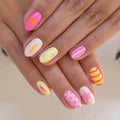 Short Oval Press On Nails 24pc Set with Jelly Stickers