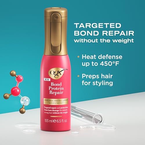 OGX Repair & Protect Bond Protein 450¡ÆF Heat Protect Spray, Weightless Repair Mist to Nonstop Damage Protection* for All Hair Types, Heat Spray Preps Hair for Styling, 6.5 fl. Oz (Pack of 2)