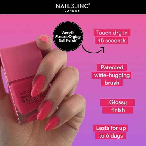 Nails Inc 45 Second Speedy Gloss Nail Polish Top Coat, Rapid Dry, Air Dry, Ultra Glossy, Chip Resistant, Long Wearing, Streak Free Shine, Strong Nail Polish Sealer, Clear, 0.47 Fl Oz