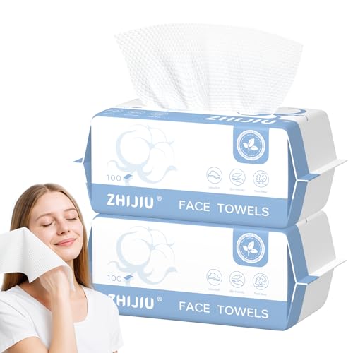 Disposable Face Towels 200 Count, Ultra Soft & Thick Facial Towels for Sensitive Skin, Biodegradable & Lint-Free Makeup Remover Dry Wipes, Multi-Purpose Cleansing Towelettes for Face Wipes