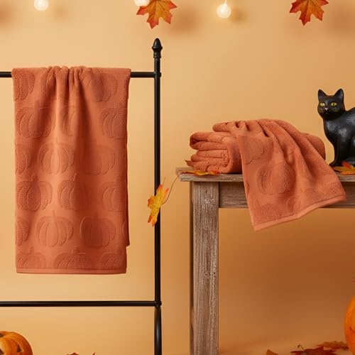 Peryiter Fall Hand Towels Set 3D Pumpkin Jacquard Rust Orange Autumn Decor