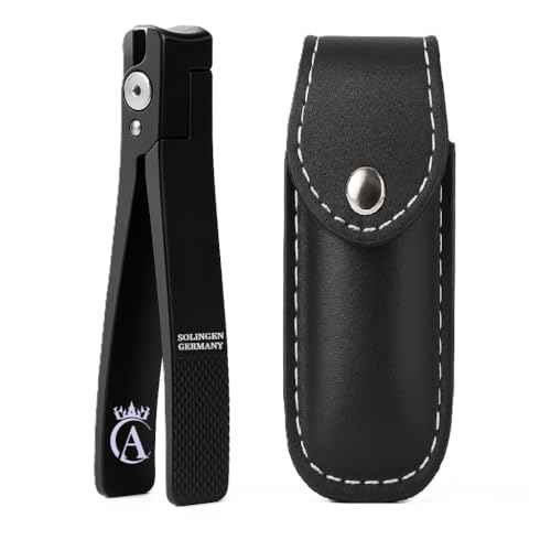 Made in Solingen, Germany - Apexay Professional Nail Clipper ? Surgical Stainless Steel | Travel-Size Manicure & Pedicure Tool in Genuine Leather Case | Ethically Made in Solingen, Germany. (Black)