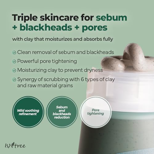 IsNtree Mugwort Calming Clay Mask 100ml, 3.38 fl.oz | Korean Skincare | Deep Pore Cleansing & Sebum Control | Soothing Wash-Off Mask for Sensitive Skin | Exfoliates & Refines Texture