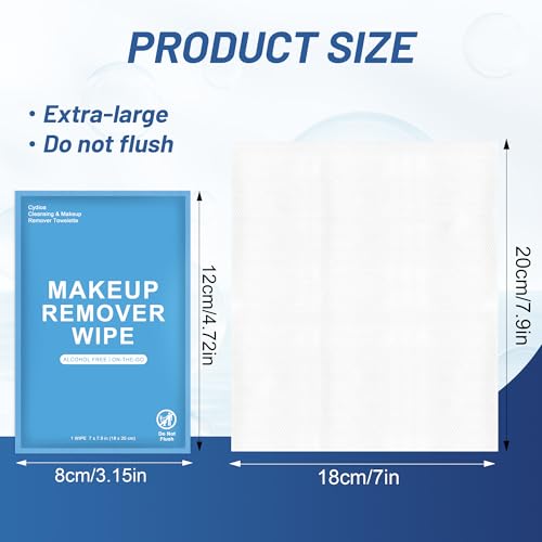 20 Makeup Remover Wipes - Individual Pack of 20 for Travel & Face Cleansing - Medium