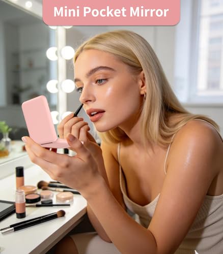 WOBSION Pink Compact Lighted Makeup Mirror 1x/3x Magnification for Purses