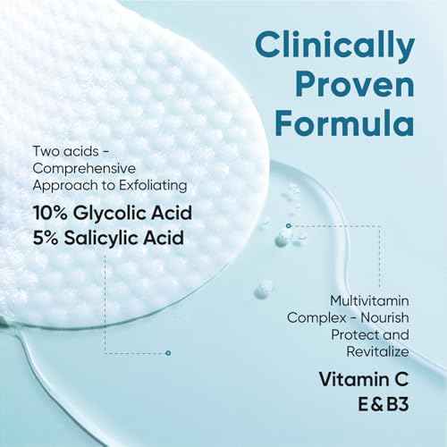 Elvira Glycolic Acid Exfoliating Facial Pads With 10% Glycolic Acid, 2% Salicylic Acid & Niacinamide - 60 Toner Pads, Daily Peel Treatment for Acne Prone Sensitive Skin