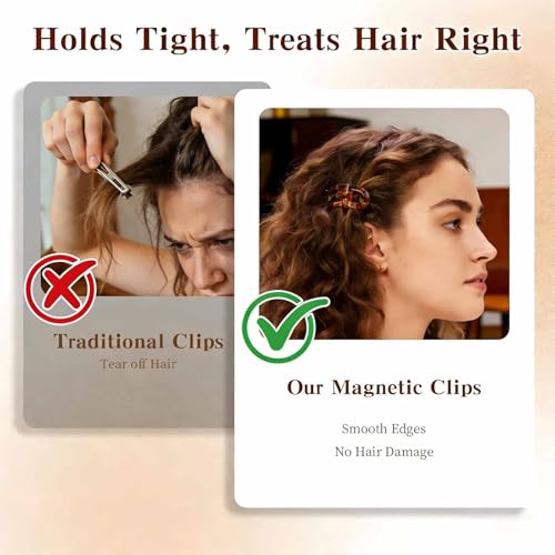 Magnetic Hair Clips for Women - 2 Pcs Strong Hold, No Crease