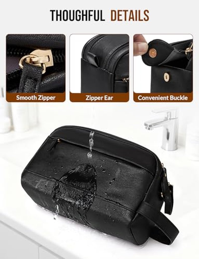 Celvetch PU Leather Toiletry Bag for Men - Water Resistant