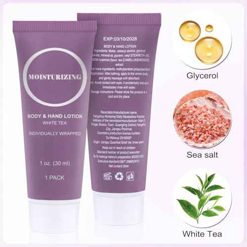 Travel Size Body Lotion, Small Hand Cream Lotion Bulk, Nourishing Extra Dry Skin Individually Wrapped Mini Bottle Shower Moisturizer Lotion Toiletries for Travel Hotel Homeless 1 oz (Pack of 100)