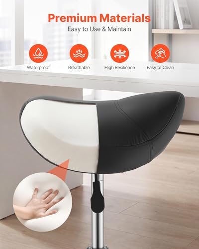 VEVOR Saddle Stool with Wheels, 500 lbs Capacity, Height Adjustable