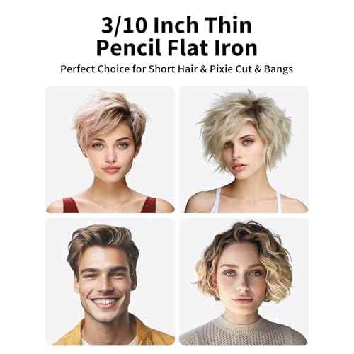 Small Flat Irons for Short Hair, 3/10'' Pencil Flat Iron, Pixie Cut and Bangs, Mini Hair Straightener with LED Display, Tiny Hair Straightener with Temperature Adjustable, Auto Shut Off