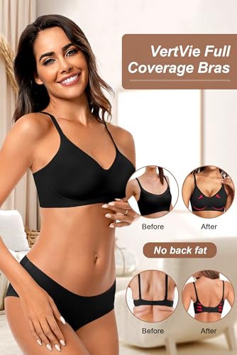 Vertvie Womens Seamless Bra No Underwire Comfort Push Up Bras Buttery Soft Wireless Bralette Full Coverage Sport Everyday Bra(Black,Small)