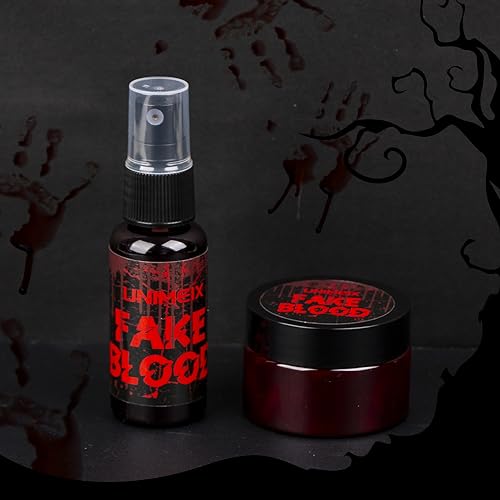 UNIMEIX 1 OZ Fake Blood Spray and 1 OZ Gel Fake Blood Makeup Kit Washable Sfx Makeup for Clothes Mouth Eyes£¬Stage Blood for Halloween Zombie Vampire Cosplay Party