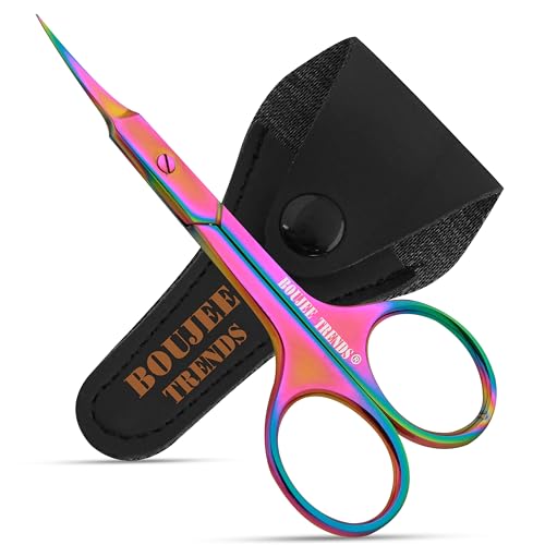 Cuticle Scissors, Eyebrow False Eyelashes Mustache Facial Nose Ear Hair Grooming Multi-Purpose Beauty Scissors, Small Manicure Pedicure Curved Extra Sharp Fine Blades Professional Shears for Men Women