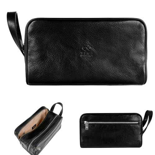 Time Resistance Leather Cosmetic Bag Toiletry Italian Classy Dopp Kit