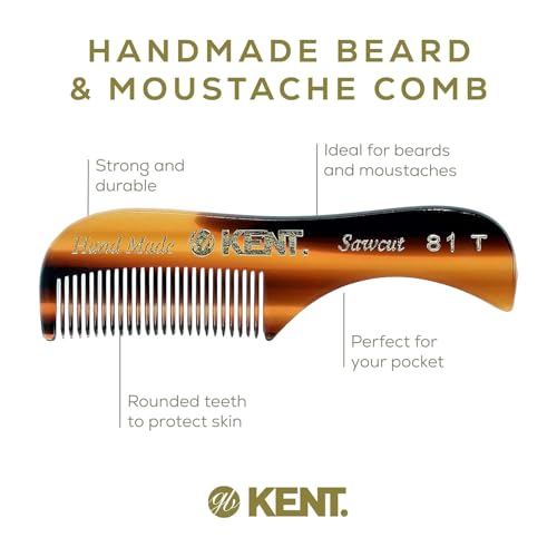 Kent A 81T Bundle X-Small Gentleman's Beard and Mustache Pocket Comb, Fine Toothed Pocket Size for Facial Hair Grooming and Styling. Saw-cut of Cellulose Acetate, Hand Polished. Hand-Made in England