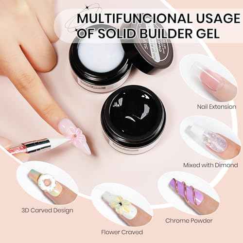 3d Nail Sculpting Gel Set: Clear White Solid Builder Gel for Nails, Nail Rhinestone Glue for 3d Nails Art Sculpture Molding Carving Extension All-in-1 Kit for Home DIY Manucure