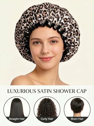 Aquior Reusable Waterproof Shower Cap - Leopard Print Large