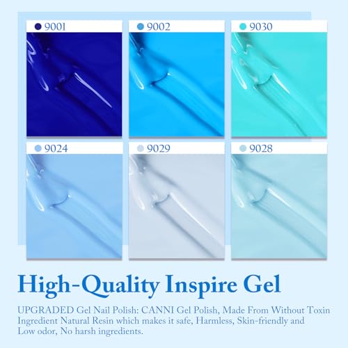 CANNI 6 Blue Shades Gel Nail Polish Set - 9ml UV LED Soak Off Gel