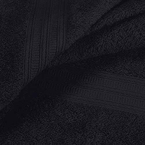 BOUTIQUO 24 Pack Cotton Towel Set, Contains 6 Bath Towels 27x54 inch, 6 Hand Towels 16x24 inch & 12 Wash Coths 12x12 inch, Ideal Everyday use, Ultra Soft Compact & Lightweight - Black