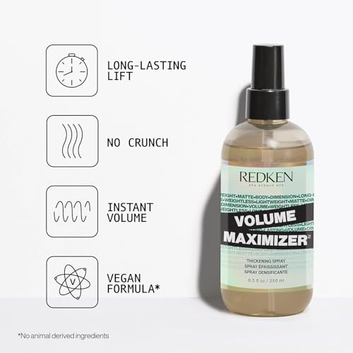 Redken Volume Maximizer Thickening Spray ? Weightless Volumizing Spray For All Hair Types, Adds Flexible Volume and Body, For Thicker-Looking Hair