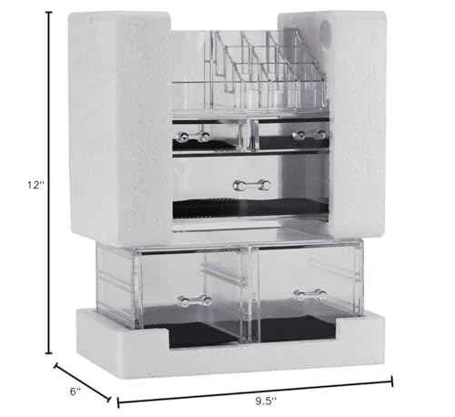 Sooyee Makeup Organizer,Acrylic Cosmetic Organizer Storage Drawers Jewelry and Cosmetic Display Cases Box(5 Drawers 7 Tiers) 3 Pieces Stackable,Clear