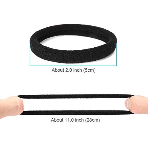 50 Pack Black Hair Ties for Thick Hair - Seamless Cotton Elastic