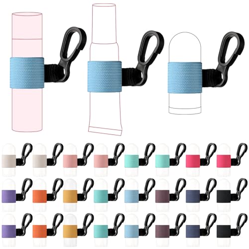24 Pcs Bulk Mini Lip Balm Holders Elastic Lip Gloss Holders Keychain Lipstick Sleeves Portable Clip on for Lipsticks Keys Purse Lanyard